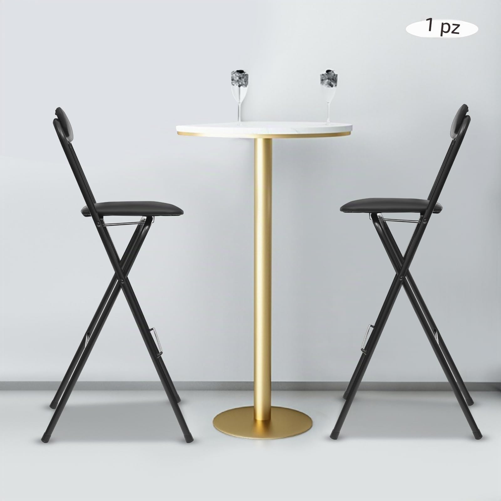 Sgabello da bar portatile per esterni, 75 cm, pieghevole, con seduta imbottita in schiuma e capacità di carico di 125 kg, seduta moderna per risparmiare spazio in cucina e bar (nero)