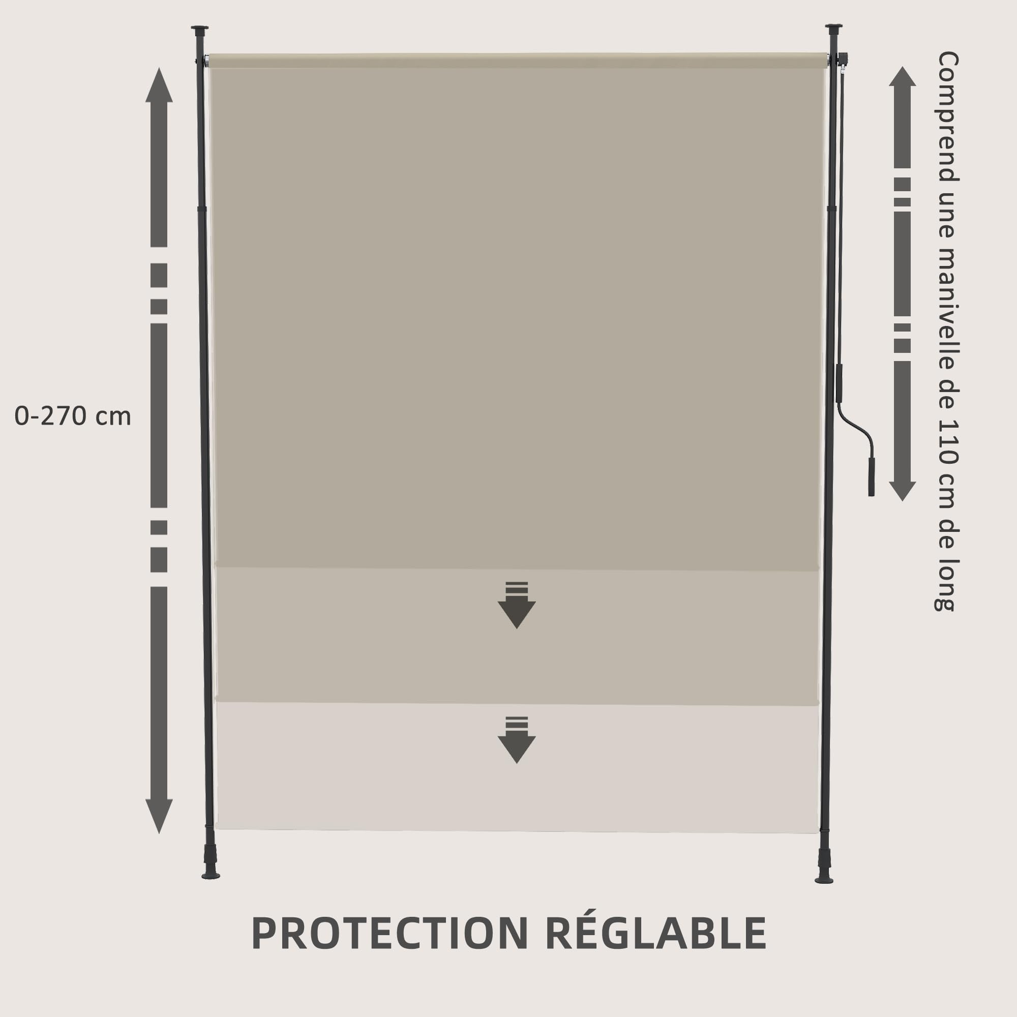 Outsunny Store Vertical avec Manivelle sans Perçage 200 x 305 cm Sable