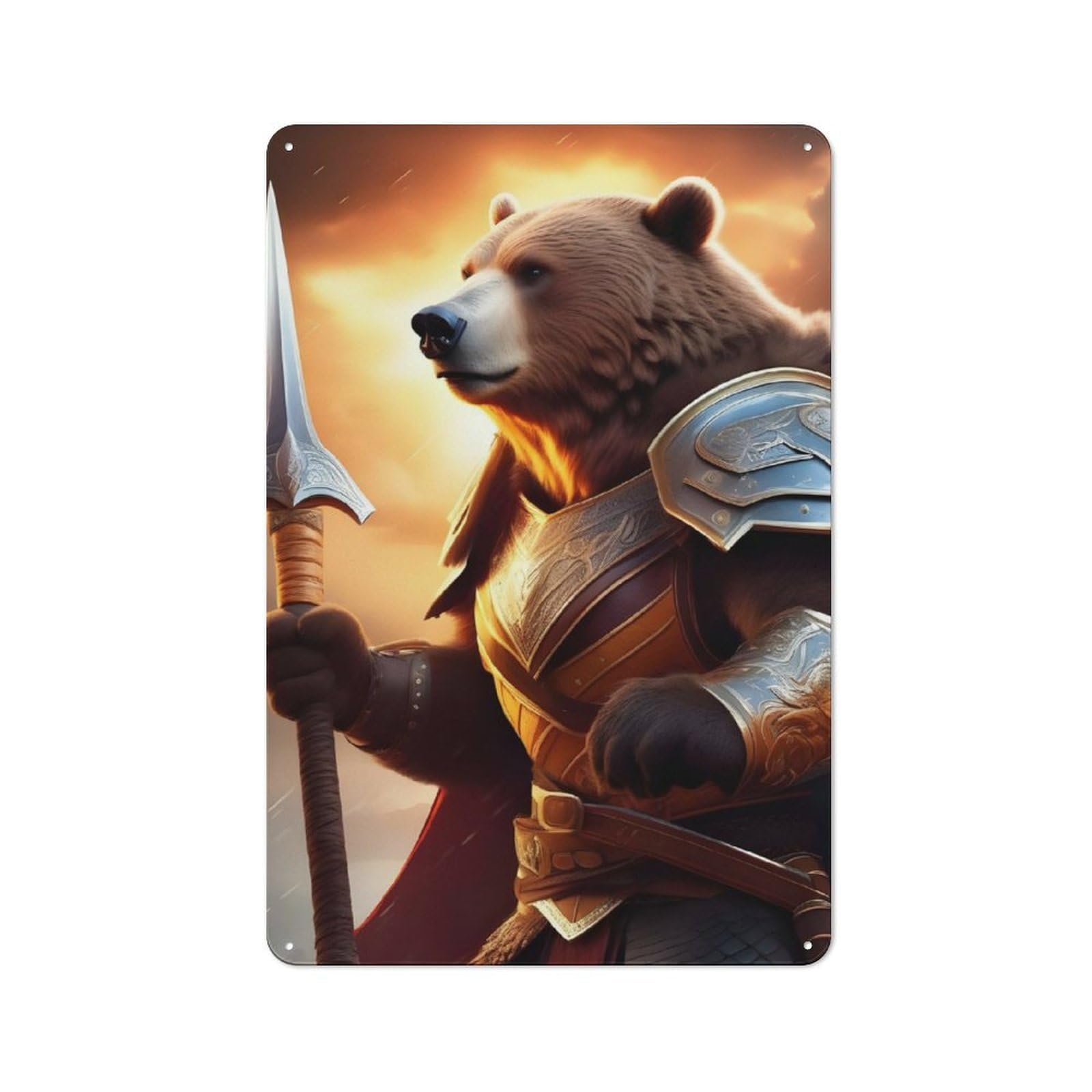 Junmoney Bear Sword Fantasy Everyday Metal Gift Sign 30X20cm, Room Wall Plaque For Home, Shop, Pub Or Studio Wall