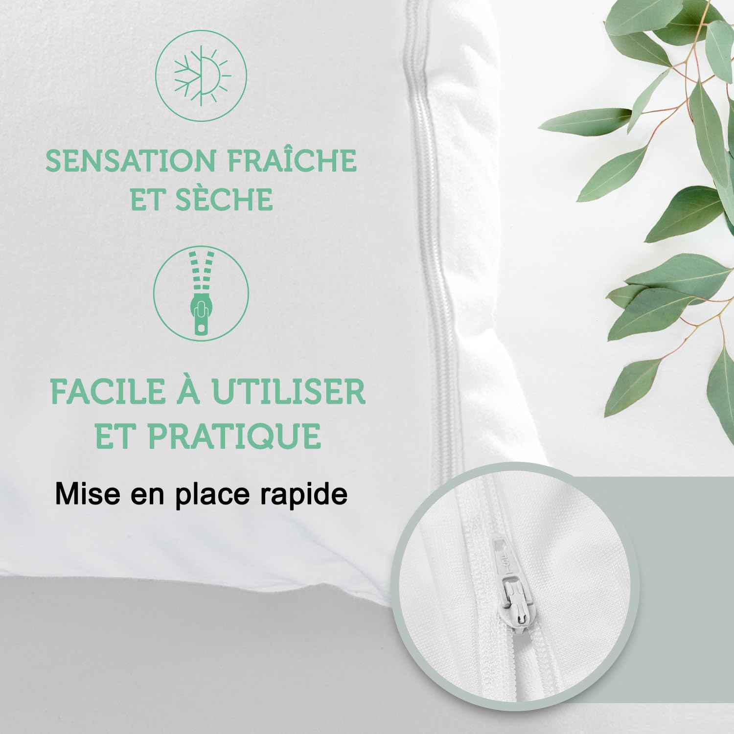 Protège Taie Oreiller 50x70 cm (Lot de 2) Imperméable en Tencel™ avec Fermeture Zip - Certifié Oeko-Tex® en Fibre Écologique et Durable Aegis® - Fabriqué en UE