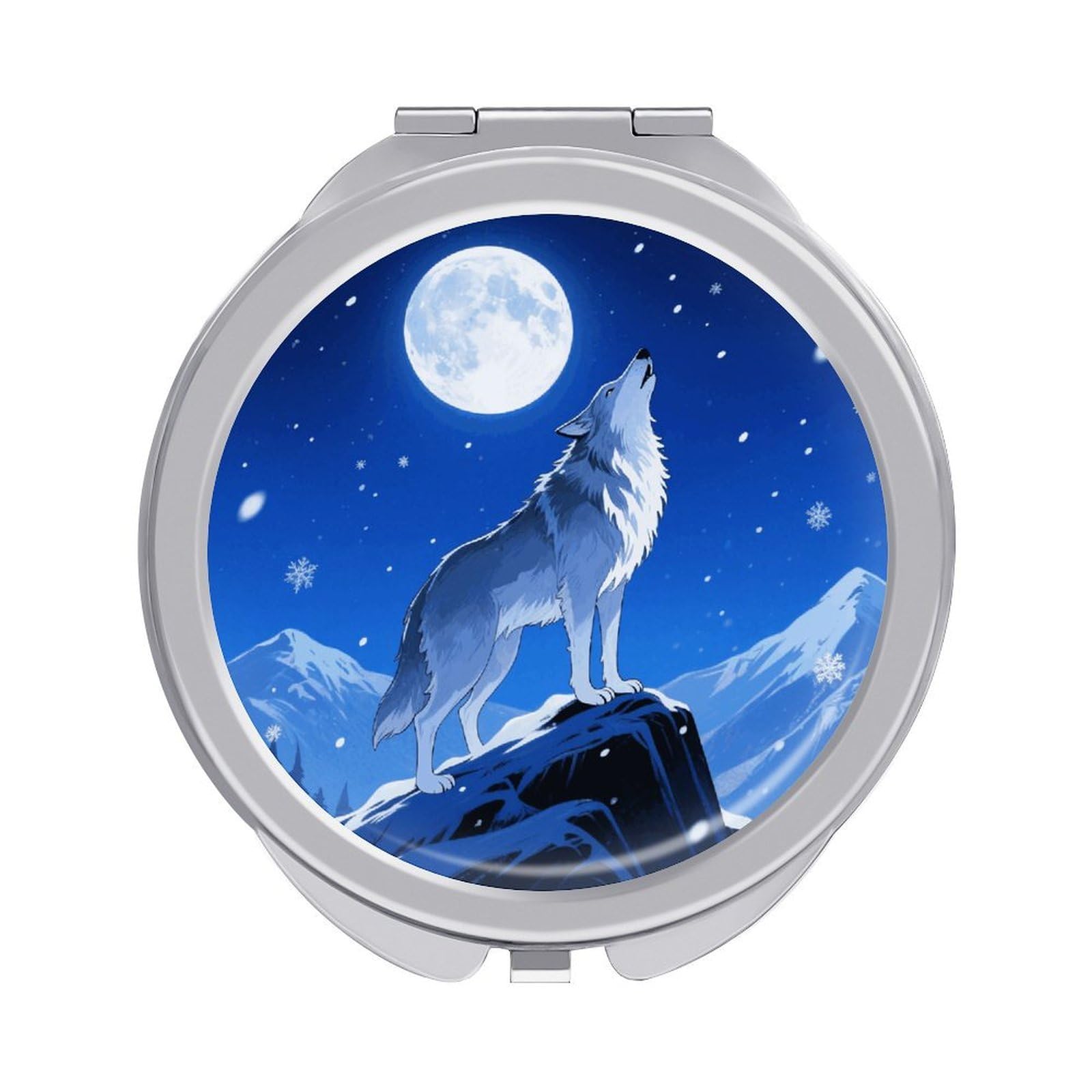 FodPand Compact Hand Mirror with 1x/2x Magnifying Round Travel Makeup Mirror Mini Foldable Wolf Cosmetic Mirrors Travel Essentials Gift for Women Girl Portable for Pocket Purse -Silver
