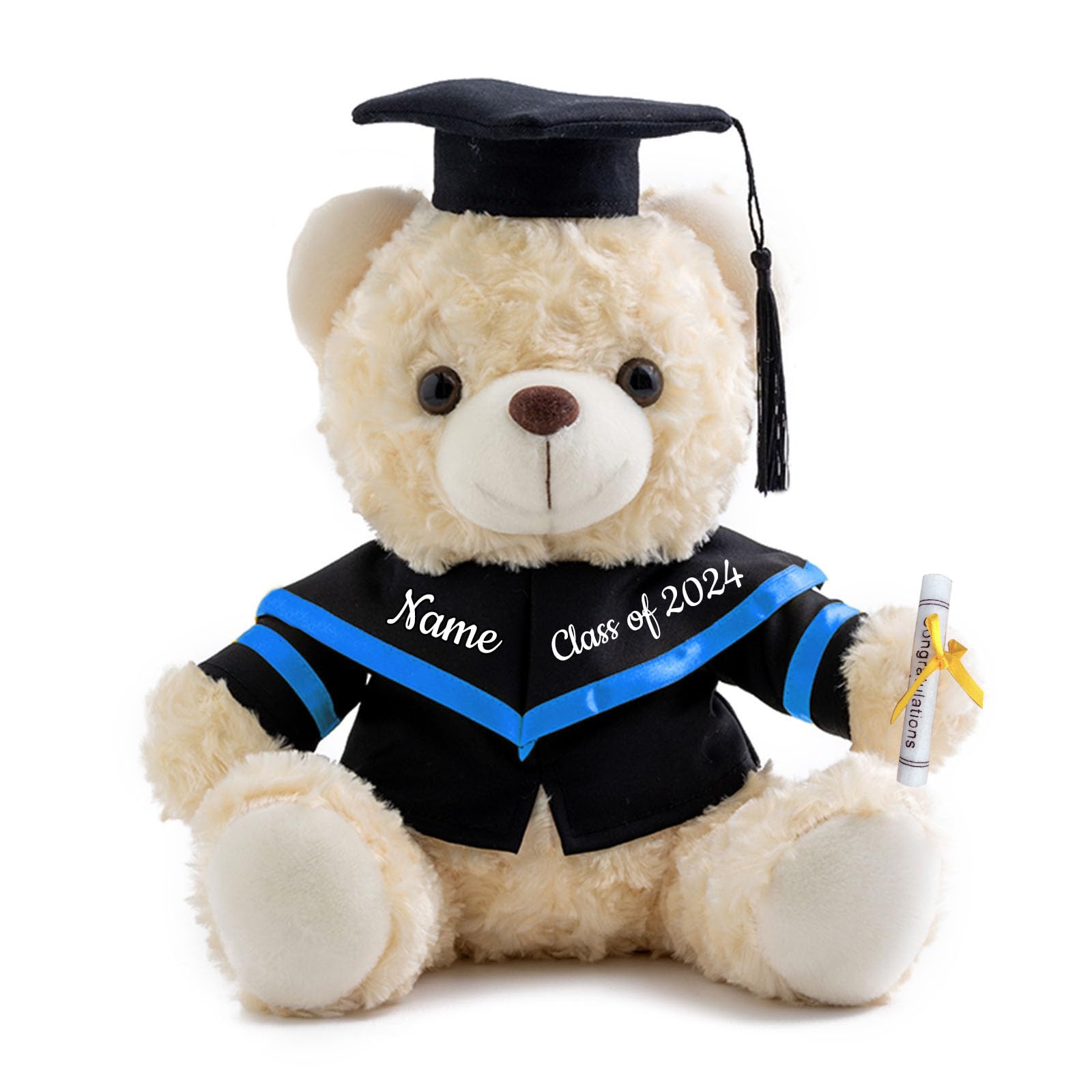 ADORSUN Personalised Teddy Bear with Custom Text, Graduation Bear Class of 2024 Personalised for Graduation Day 2024 Gift for Her 8-IN-Text