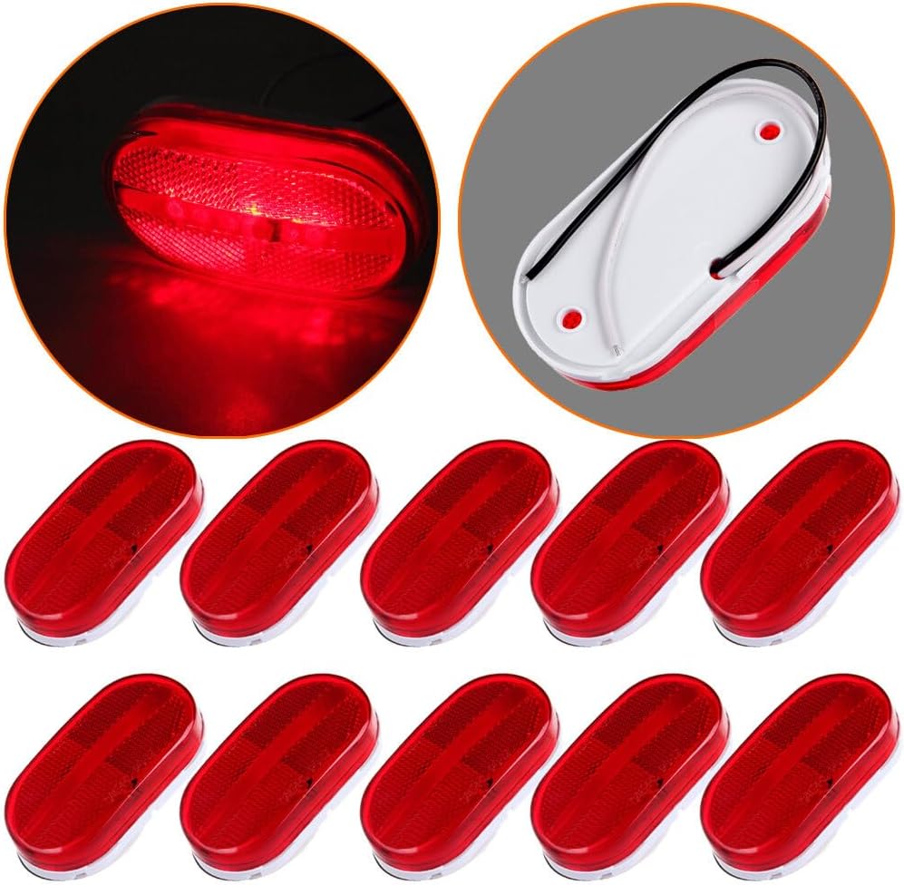 Oblong Trailer Red Side Marker Clearance Lights Sealed Surface Mount with Reflex Lens Replacement fit for per Boat (10 pcs)