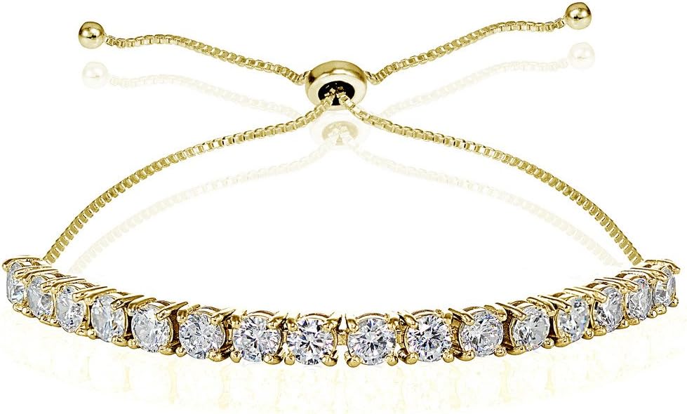 Hoops & Loops Sterling Silver Cubic Zirconia 4mm Round-Cut Adjustable Bracelet