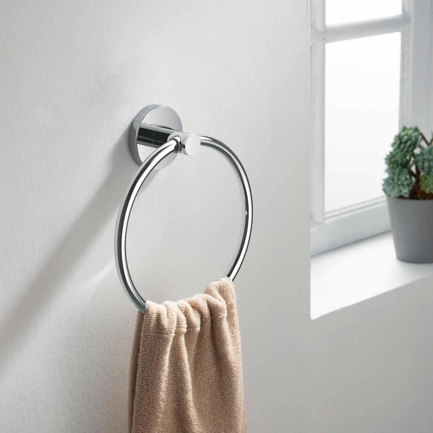 KIBI Circular Bathroom Towel Ring – Wall-Mounted Hand Towel Holder, Solid Brass Construction, Rust-Resistant, Space-Saving Modern Design, Bathroom Accessory for Towels & Washcloths (Chrome, KBA1406)