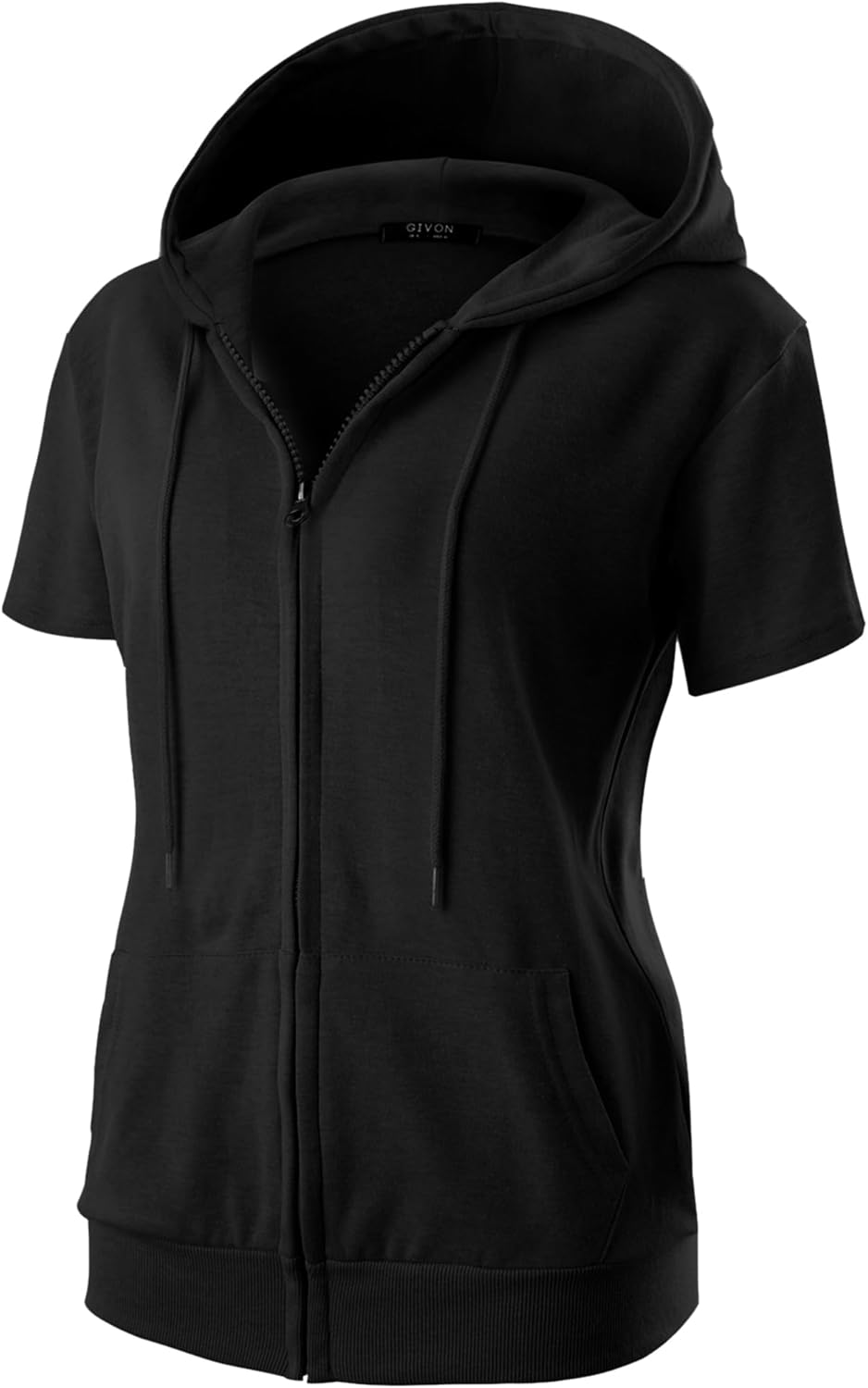 GIVON Womens Slim Fit Zip Up Hoodie Short Sleeve Thin Jacket Full Zip Sweatshirt with Plus Size - Image 3