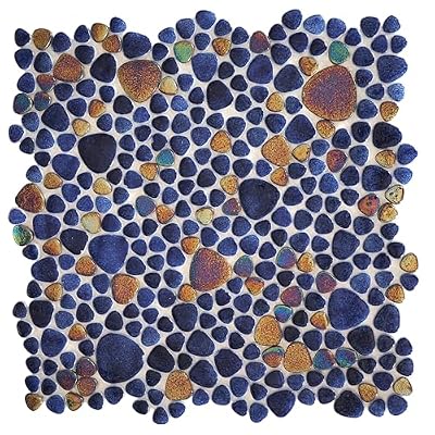 Rain Series Forever Love -Blue Dark Mix 13 Sheets Wall, Floor, Backsplash and Pools Pebble Glass Tile Love™ 10.76 Square Feet