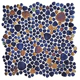 The Tile Doctor Rain Series Forever Love -Blue Dark Mix 13 Sheets Wall, Floor, Backsplash and Pools Pebble Glass Tile Love™ 10.76 Square Feet