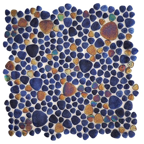The Tile Doctor Rain Series Forever Love -Blue Dark Mix 13 Sheets Wall, Floor, Backsplash and Pools Pebble Glass Tile Love™ 10.76 Square Feet