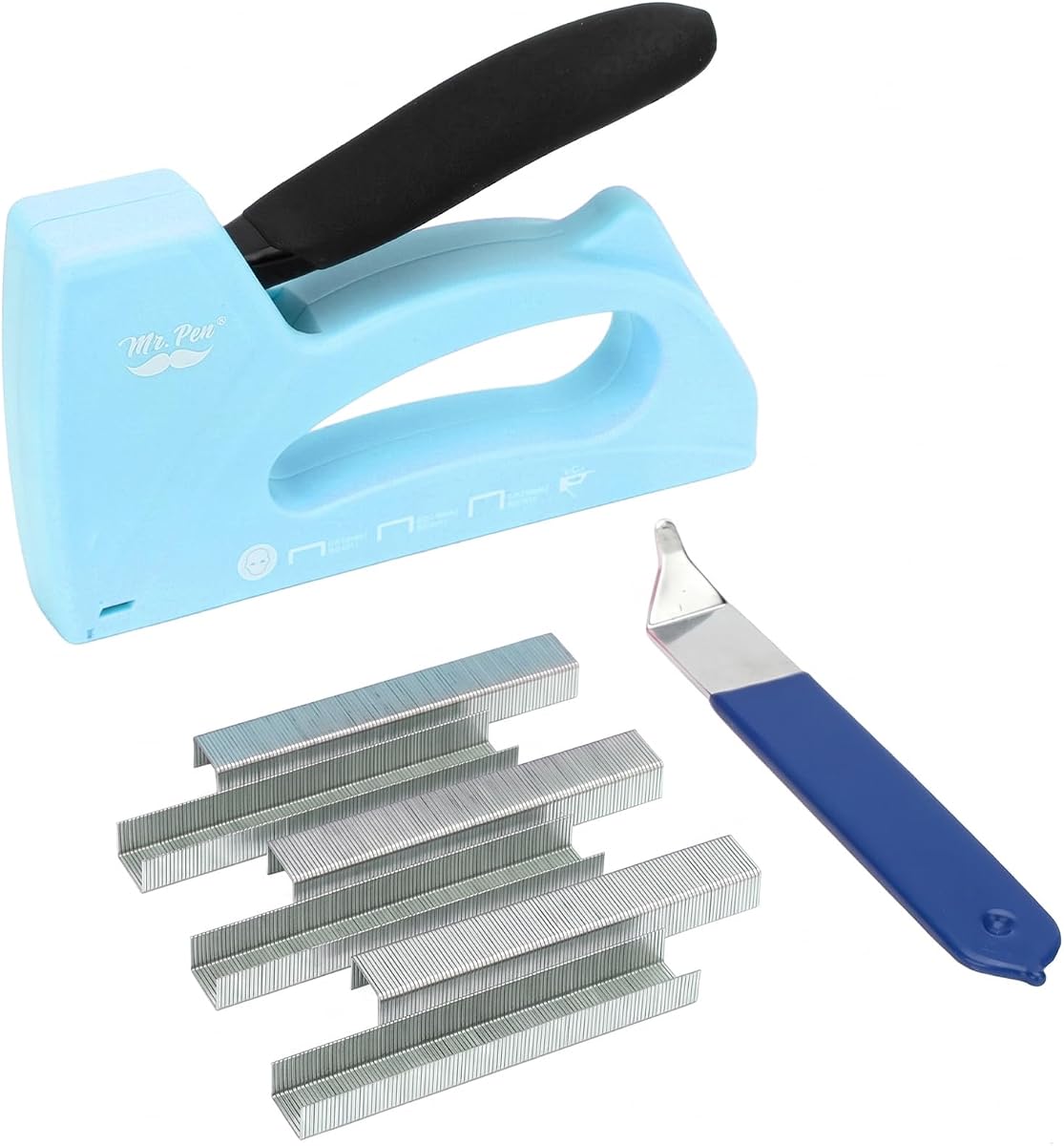 Mr. Pen- Grapadora ligera con 2100 grapas y quitagrapas | 1/4, 5/16, 3/8 Pulgada, Azul, Pistola Grapadora para Madera, Tapicería, Tela, Manualidades, Bricolaje y Decoración