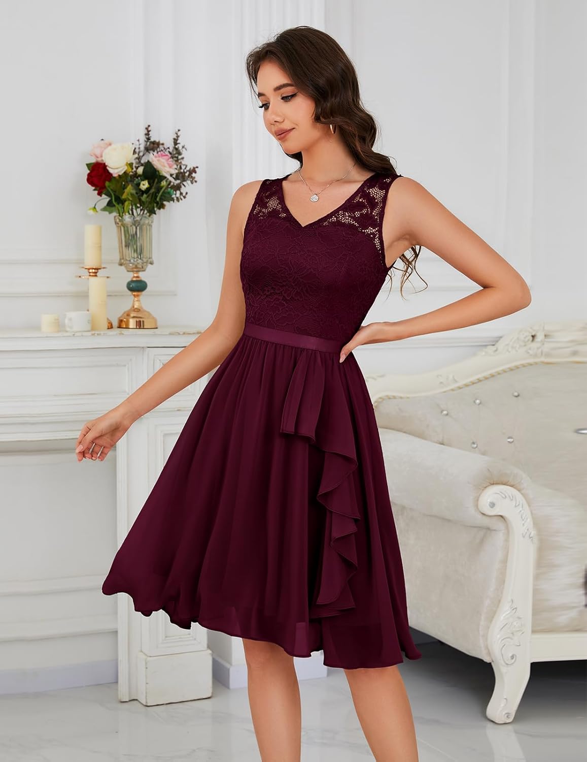 Meetjen Women's Cocktail Party Dresses 2025 Handkerchief Hem Lace Formal Wedding Guest Bridesmaid Fancy Prom Dress