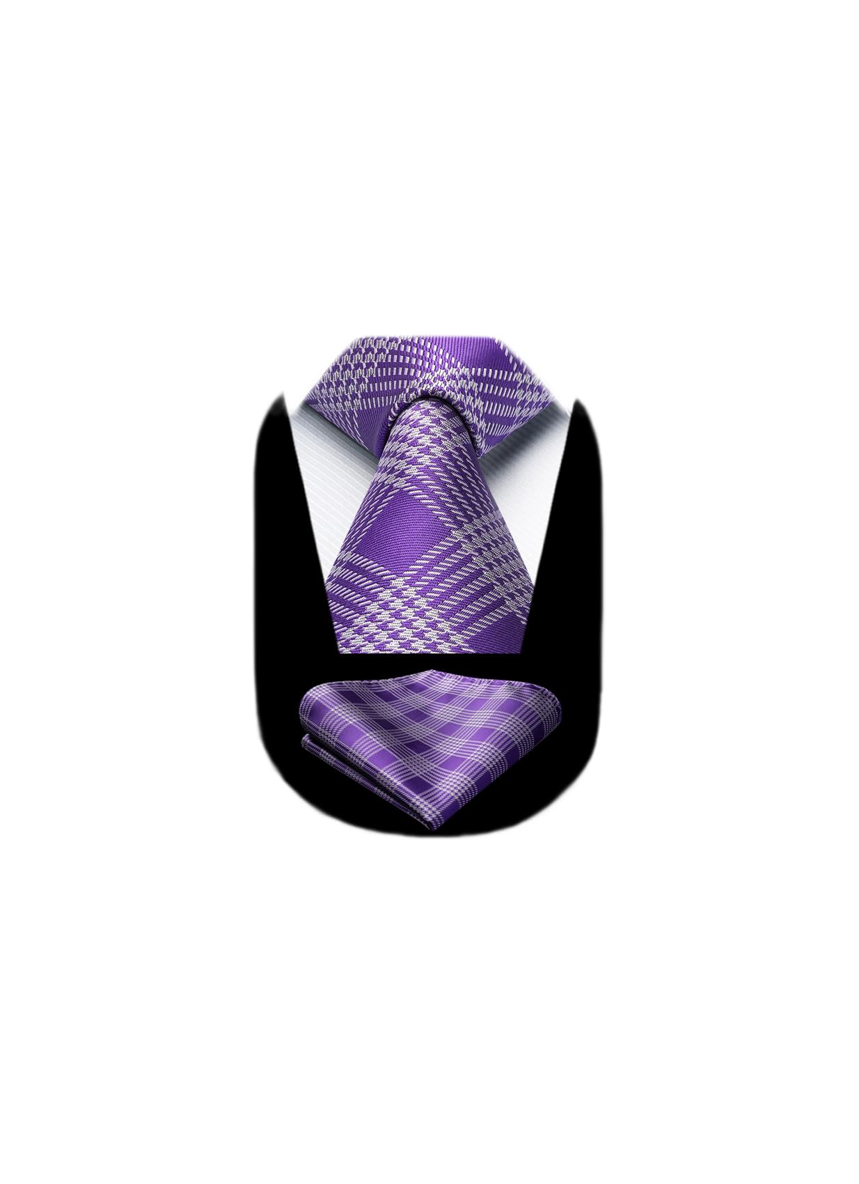 HISDERN Ties for Men Plaid Checkered Tie with Pocket Square Woven Business Formal Necktie Handkerchief Set Wedding Party