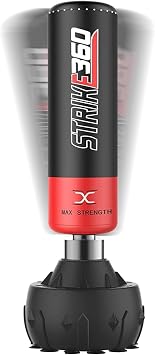 MAXSTRENGTH 6FT Free Standing Punch Bag   Heavy Duty Freestanding Boxing Bag with Fillable Pedestal Base & Numbered Strike Targets for Boxing, Kickboxing, MMA, Muay Thai & Home Gym Red/Black