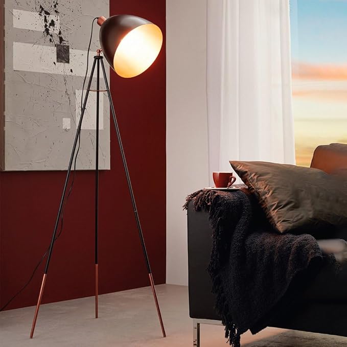 Eglo EGLO Driepoot staande lamp Chester, 1-pits vintage vloerlamp, staanlamp, Materiaal: staal, kleur: zwart, koper, fitting: E27, incl snoerschakelaar photo 2