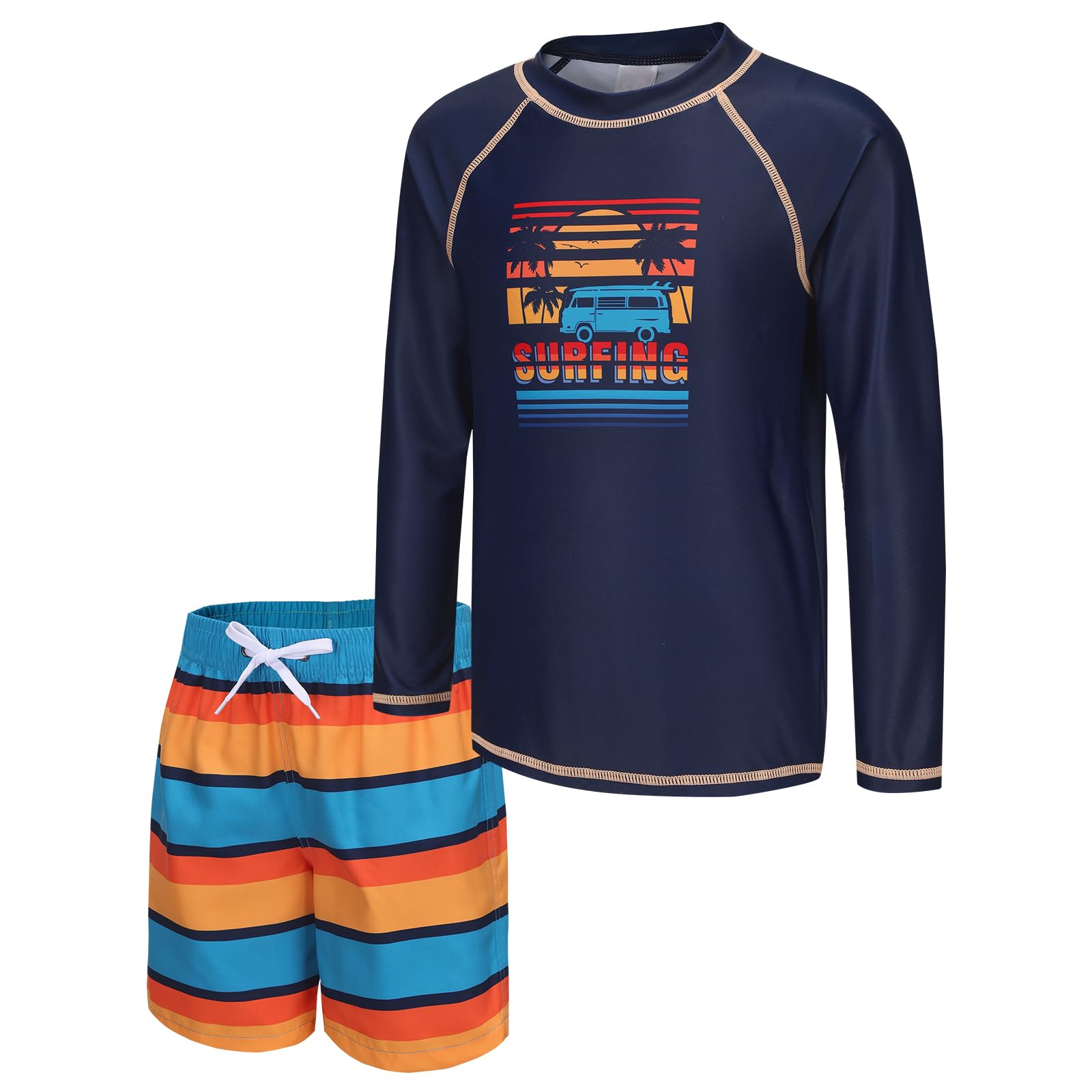 Boys Two Piece Rash Guard Swimsuits Set with Swim Trunk Kids Long Sleeve Bathing Suit Swimwear Set