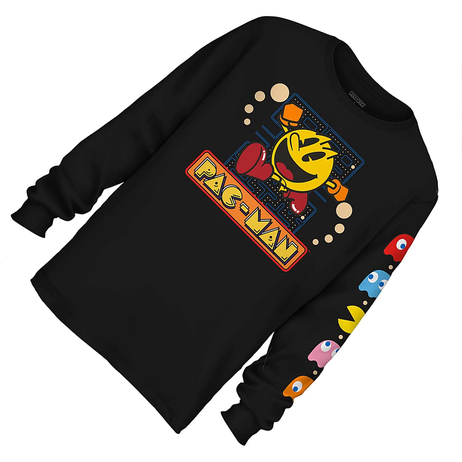 Pac-Man Maglietta ufficiale Pacman Videogioco - Namco Atari ufficiale a maniche lunghe, Disegno nero, XX-Large