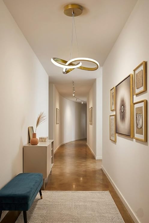 Lzy Modern LED Sarkıt Avize, Altın Rengi, Spiral Tasarım, Salon ve Antre için Dekoratif Tavan Aydınlatması [Enerji Sınıfı A]