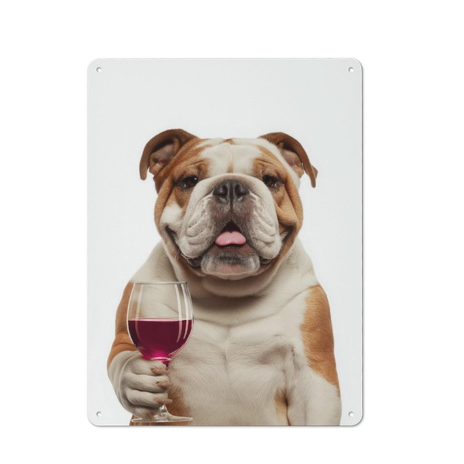 Bulldog with Wine Glass Metal Wall Sign 40x30cm, Rustic Classic Pub Decor for Cafe, Pub, Workshop Or Home Bar