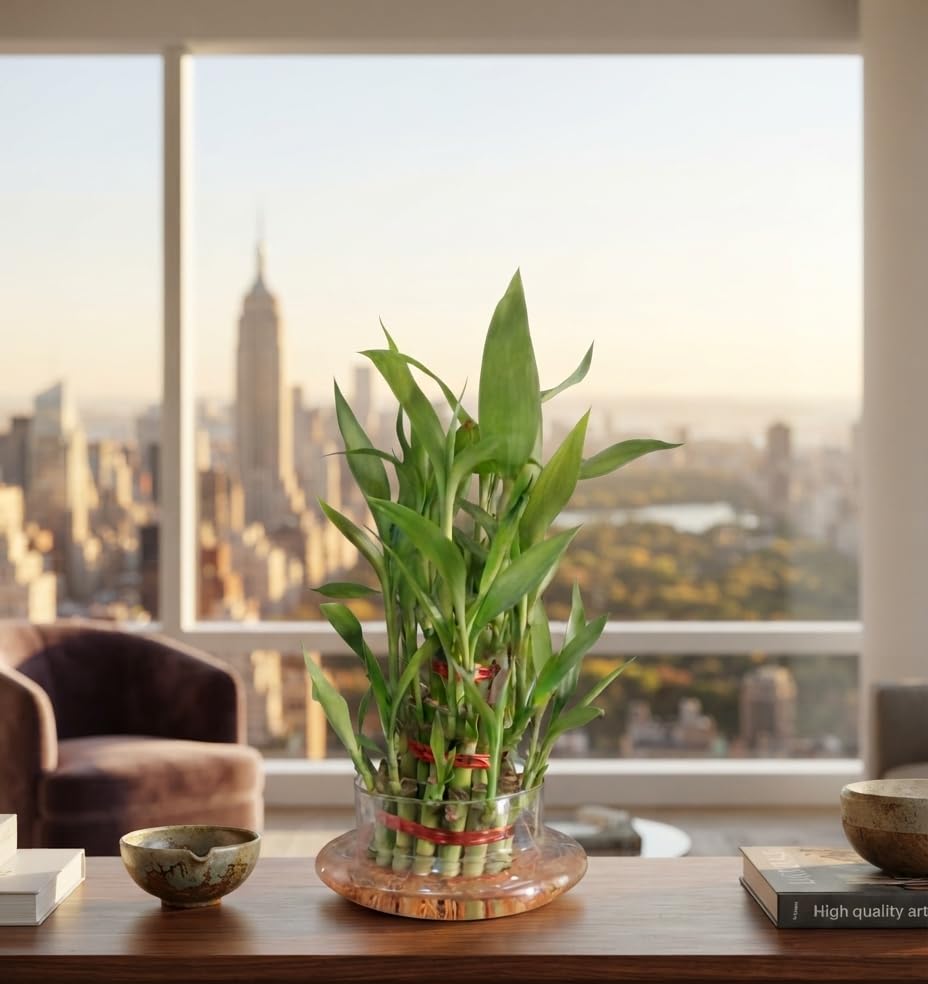 Two Layer Lucky Bamboo in Glass Pot | For Living Room or Office Table, Indoor Plants, Good Luck, Air Purification-image-27