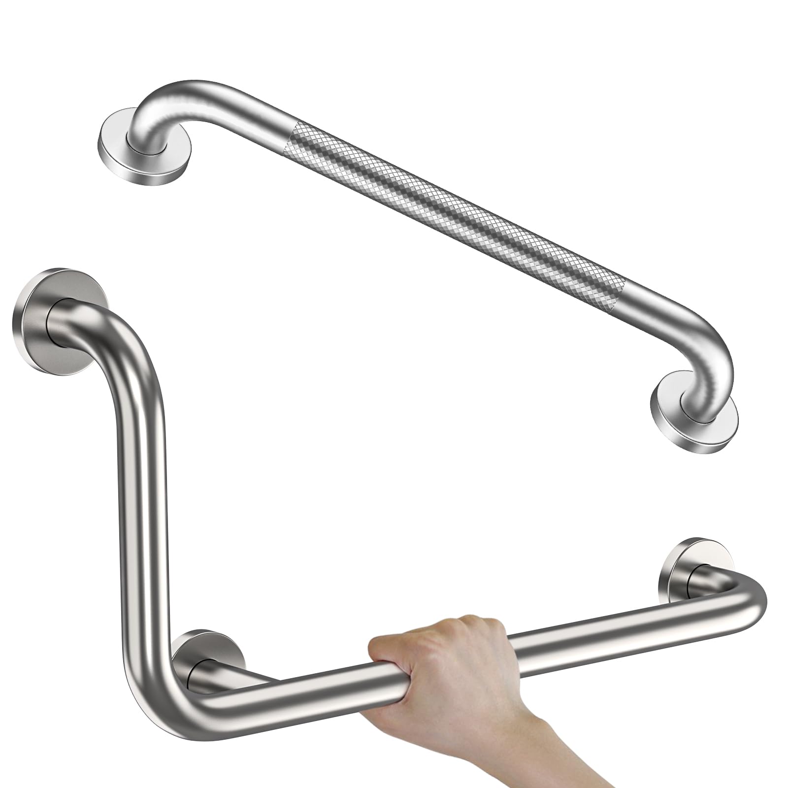 A7 New Zealand公式 シルバーファーンBar Grip 新品XL Amazon.com: Brushed Nickel L-Shaped Grab Bar 12x24 Inch + Knurled