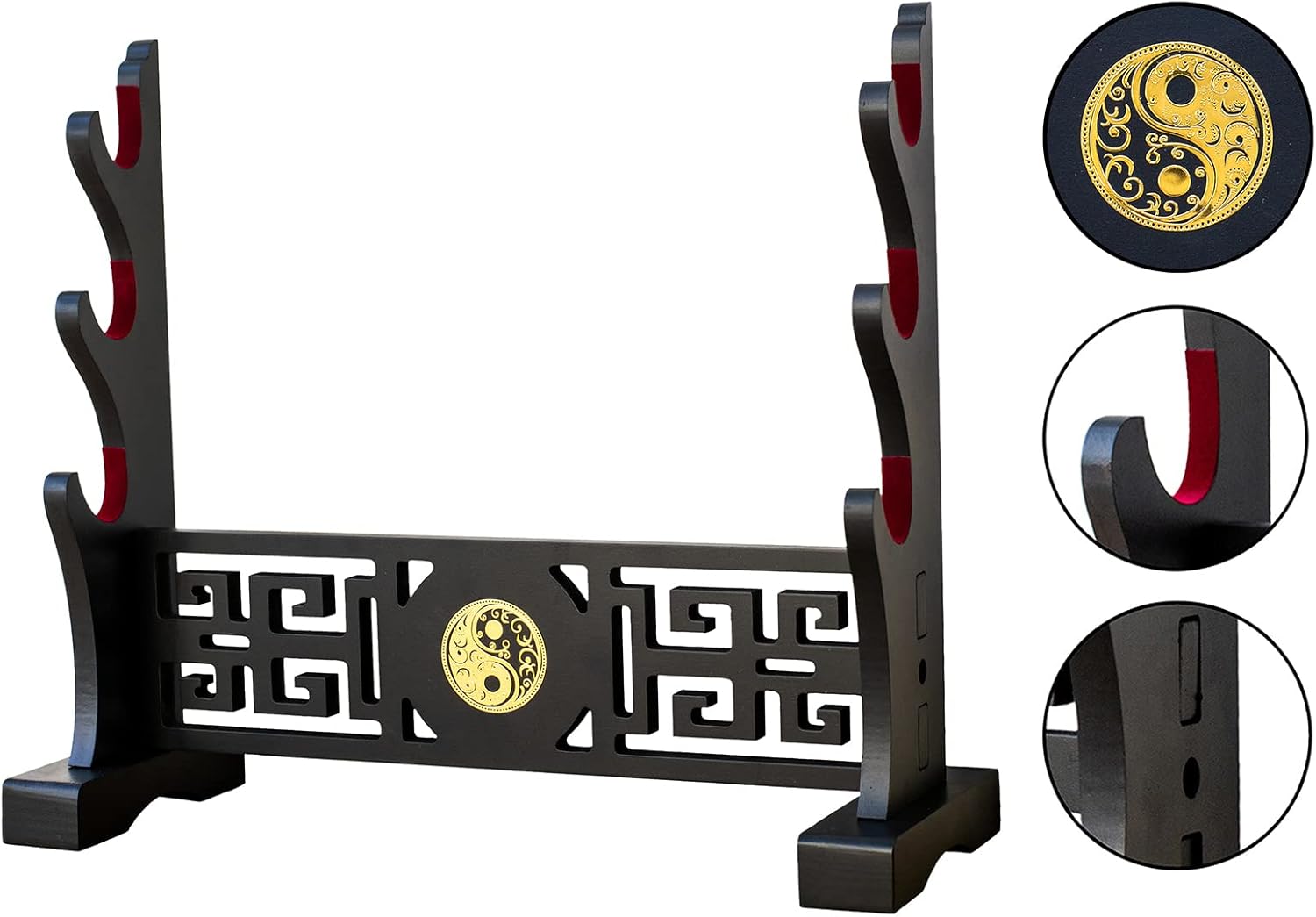 Sword Holder Velvet Padded Katana Stand Samurai Display Rack Support All Tanto Swords Weapon Display Stand (Tai Chi-3)