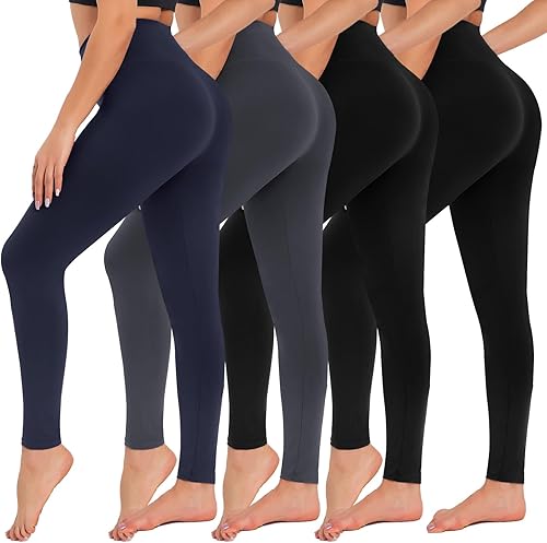 CAMPSNAIL - Leggings de yoga para mujer, cintura alta, control de abdomen, estilo capri, color negro, para ejercicio, gimnasio y baile, 4 unidades