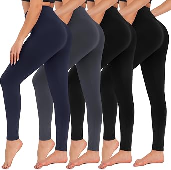 CAMPSNAIL 4 Pack Leggings for Women - High Waisted Tummy Control Yoga Pants for Workout Gym Black Leggings Plus Size Dance
