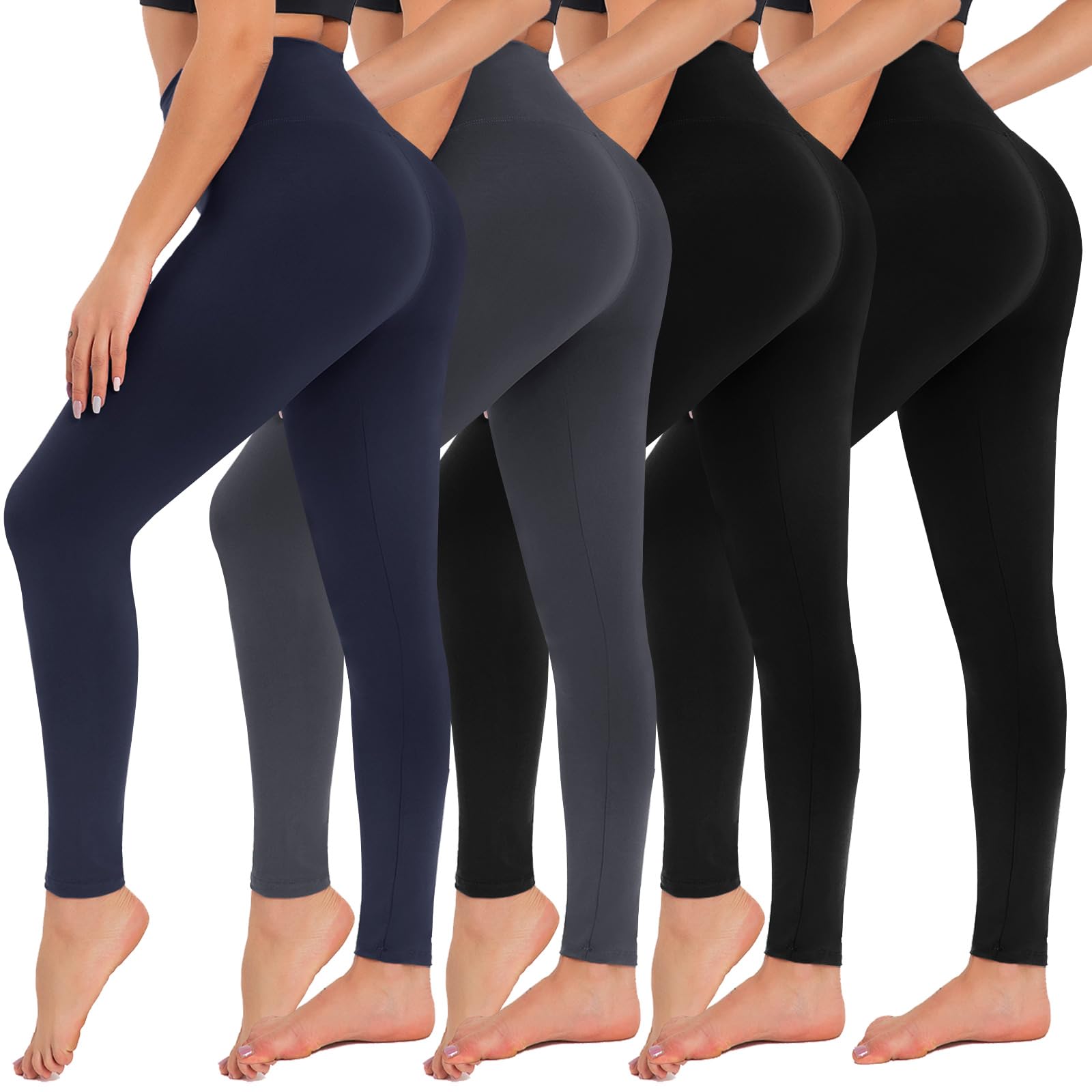 CAMPSNAIL 4 Pack Leggings for Women - High Waisted Tummy Control Yoga Pants for Workout Gym Black Leggings Plus Size Dance