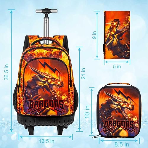 Miniatura 5 de ZLYERT Mochila con ruedas para mujeres y hombres, mochila con ruedas para niñas y niños, mochila de viaje para adultos, Gragon de Fuego