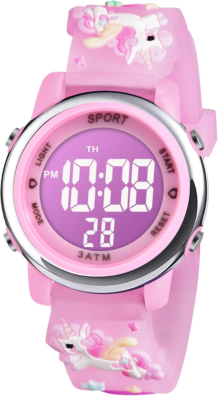 Vicloon Orologio Digitale per Bambini Orologio da Polso per Ragazzi e Ragazze Polso unicorno Cartoni 3D Waterproof Retroilluminazione a 7 Colori Visualizzazione Della Data e Dell'ora