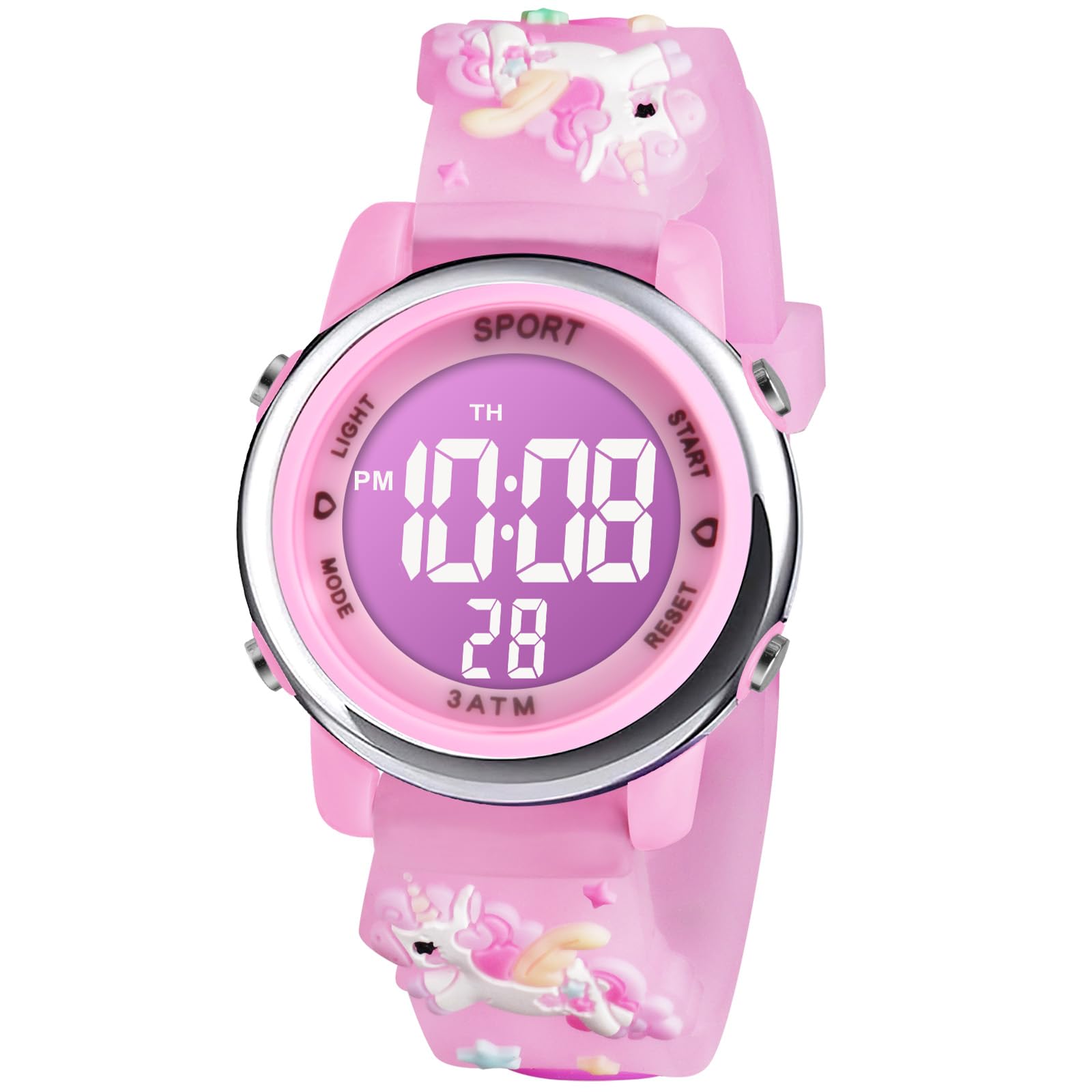 Kids Watch, Toddler Digital Watch, Digital Watch LED Electrical Watches 7 Color Lights Watch with Alarm Stopwatch Unicorn Valentine's Day Gift for 3-10 Year Girls