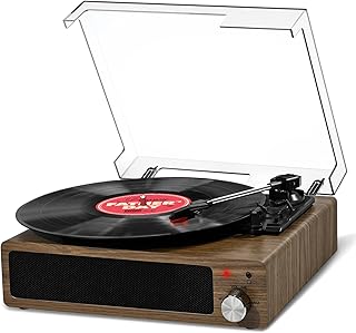 FYDEE Record Player, Vintage Bluetooth Turntable for Vinyl Records with 2 Built-in Stereo Speakers, 3-Speed 33/45/78 RPM, Vinyl Player Supports Headphone Jack, AUX Input, RCA Output - Gray