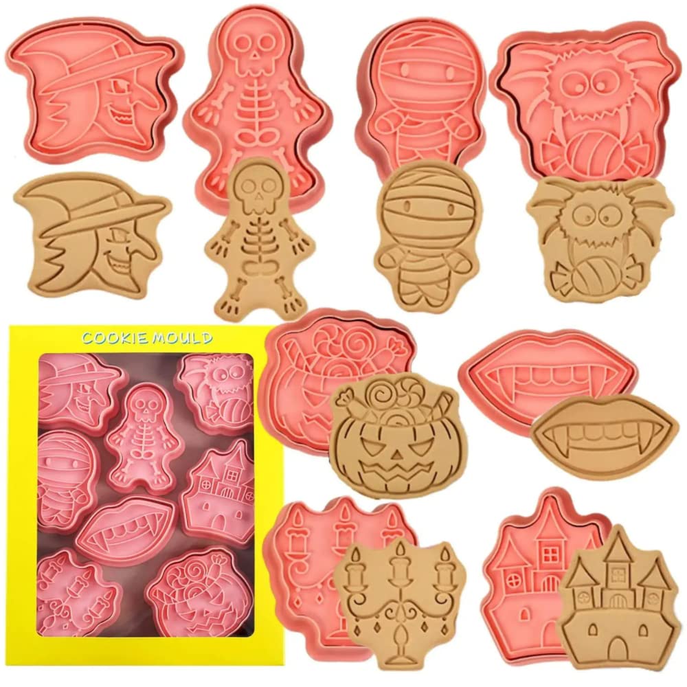 Lot De 8 Emporte-pièces Halloween - Citrouille, Chauve-souris, Sorcière, Chat, Fantôme, En Acier Inox