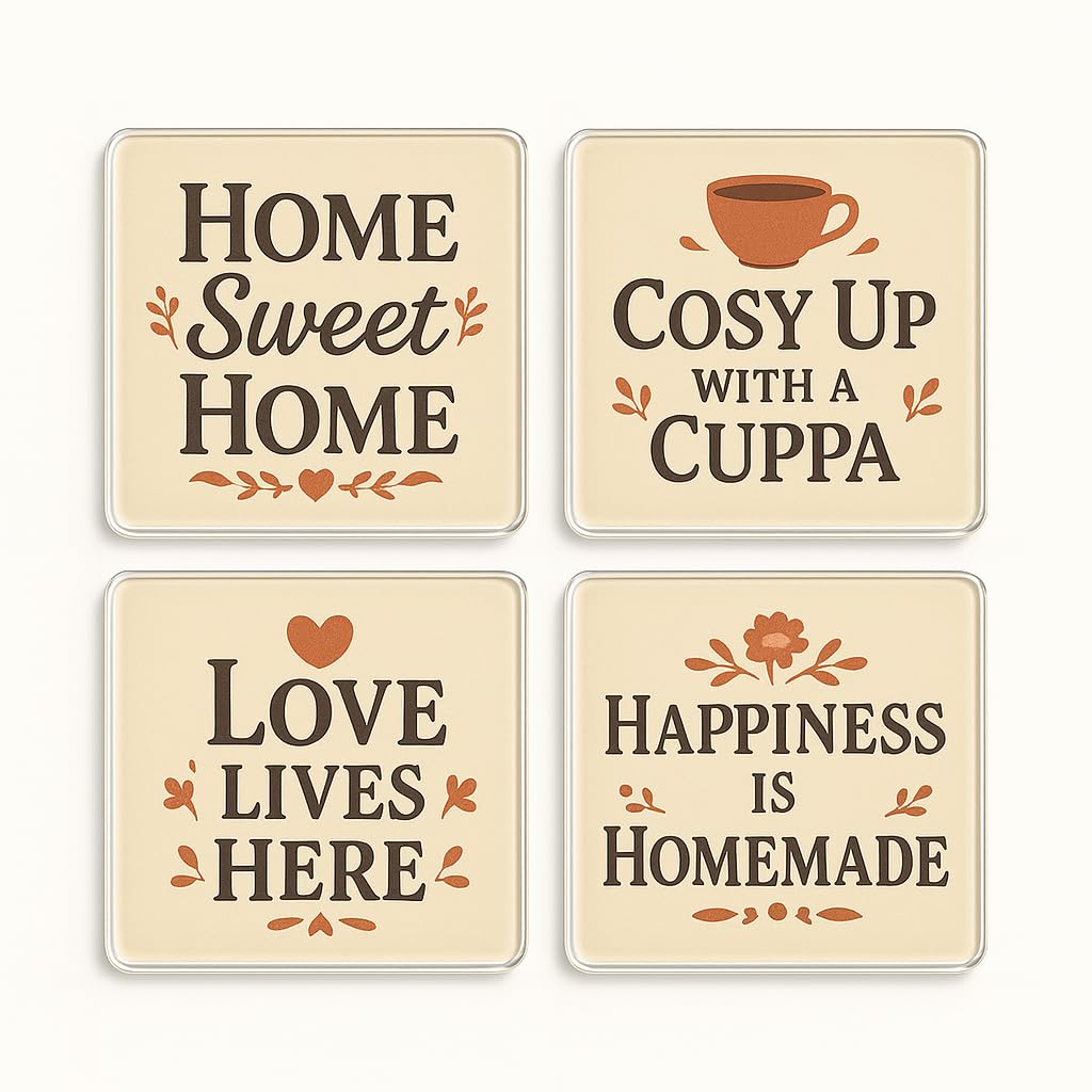 The Plum Penguin Cottage Comforts Acrylic Coaster Gift Set Of 4 With Heartfelt - Homely Drinkware For Grandma's Birthday Or Christmas