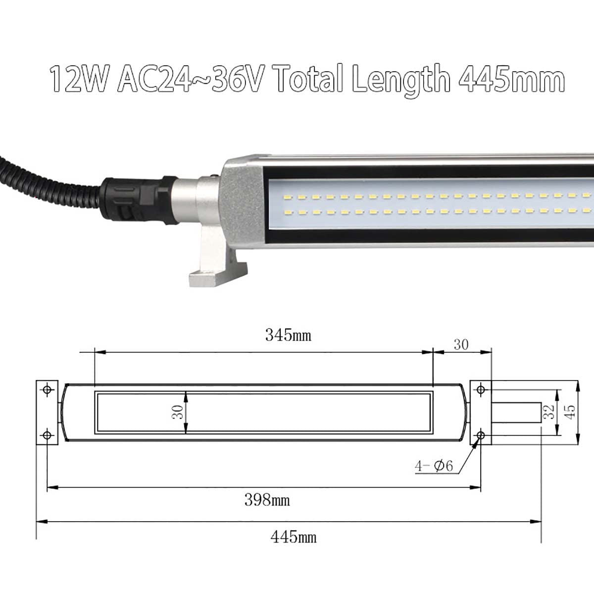 AC24-36V Przemysłowa lampa LED Tube IP68 Wodoodporna lampa robocza, przeciwwybuchowe oświetlenie sprzętu z obrotową podstawą 360°, do oświetlenia przemysłowego (rozmiar: 12 W)