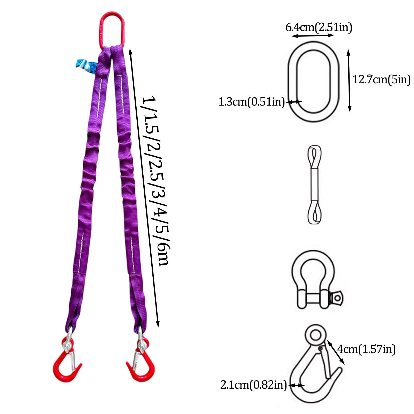 Hochbelastbares 2-strängiges Gurtgehänge, Set aus Polyester-Hebegurten, 4409 lbs Tragfähigkeit, Anschlagmittel für Industrie und Bauwesen(2 tons,2.5m)