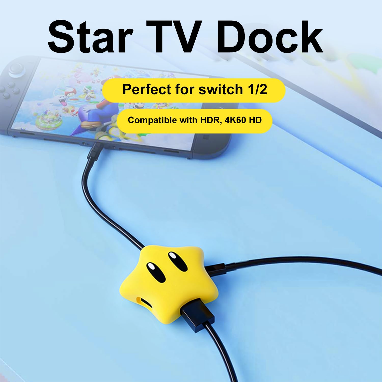 RREAKA Switch2 Dock für Nintendo Switch 2 & 1, Sternadapter mit 4K@60Hz, USB 3.0 Port, Typ C 100W Ladung, LED-Licht, tragbare Star-Dockingstation, für Switch1/2