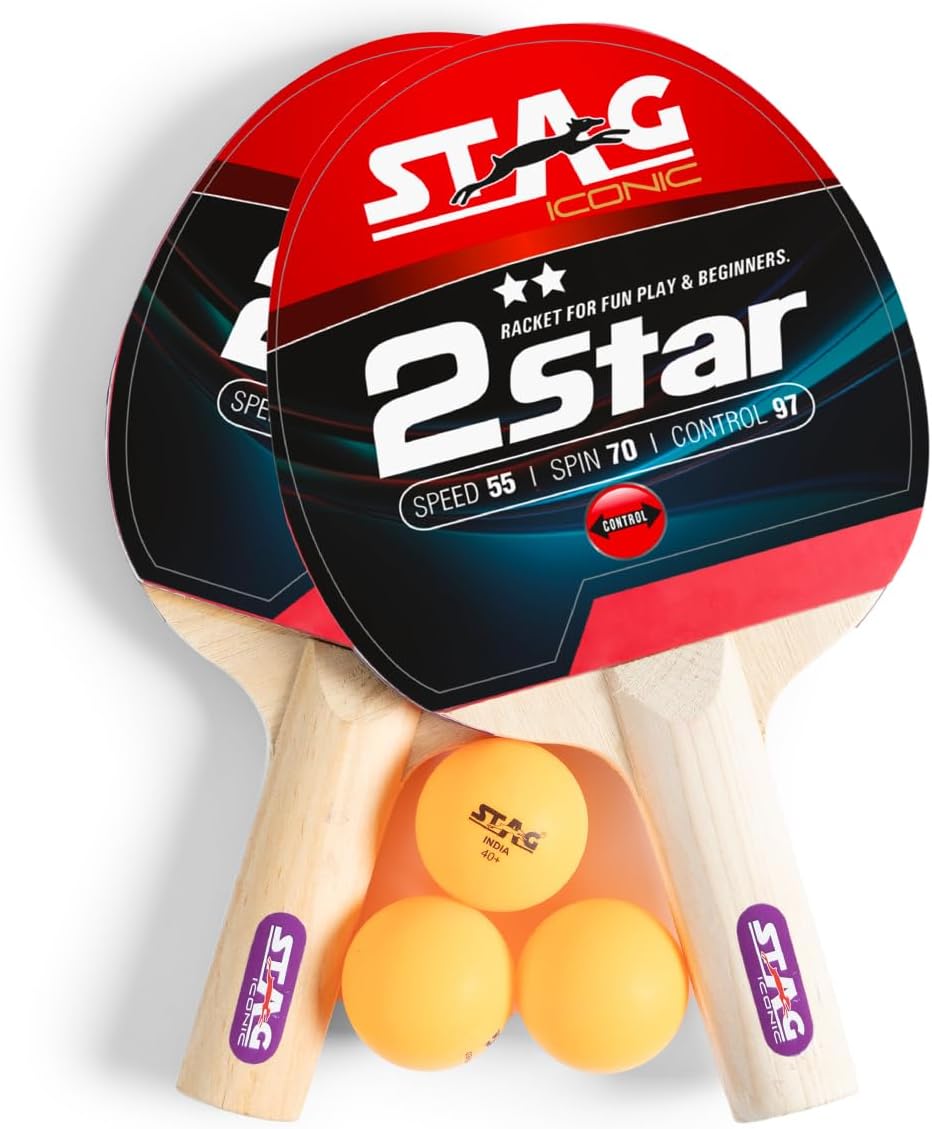 Stag Professional Table Tennis (T.T) Set| Premium ITTF Approved Rubber- Table Tennis Rackets and T.T Balls Included| All-in-One Ping Pong Paddle Playset - Table Game Accessories