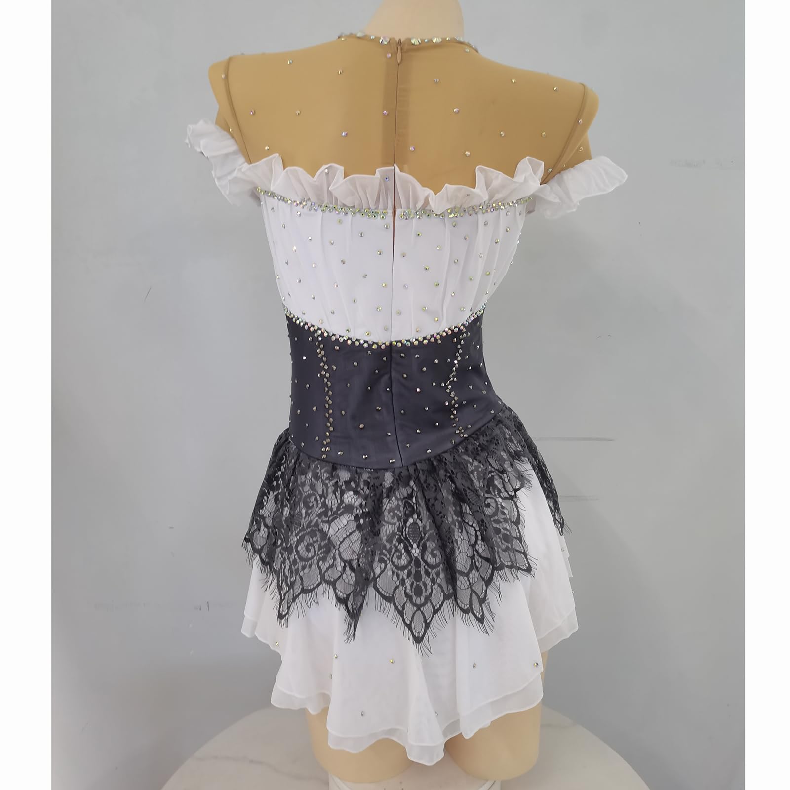 LIUHUO Robe de patinage artistique pour filles et femmes, compétition, danse sur glace, jupe en dentelle ourlet performance