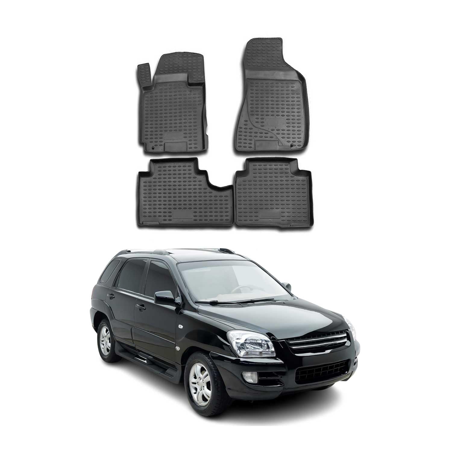 OMAC Alfombrillas de Goma Alfombrillas Compatibles con Kia Sportage 2004-2010 TPE Alfombrillas de Coche Negro 4X