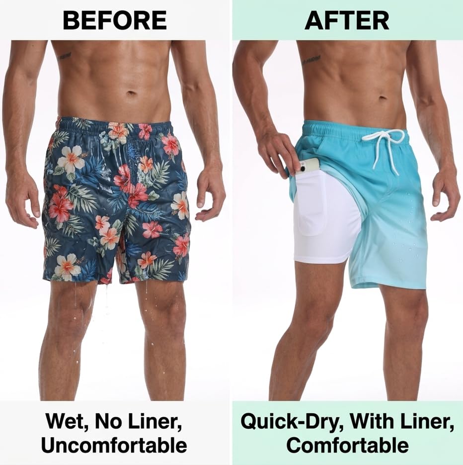 Image of Keevoom Mens Swim Trunks Compression Liner Swimming Shorts Swimwear Quick Dry Swimsuit Bathing Suits Board Shorts
