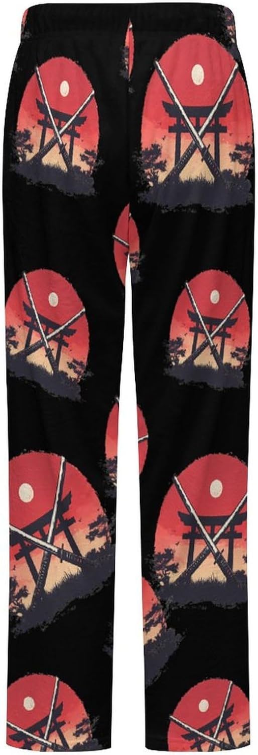 Samurai Katana Tori Gate Fuzzy Pajama Pants Fleece Bottoms Women Soft Plush Lounge Pants