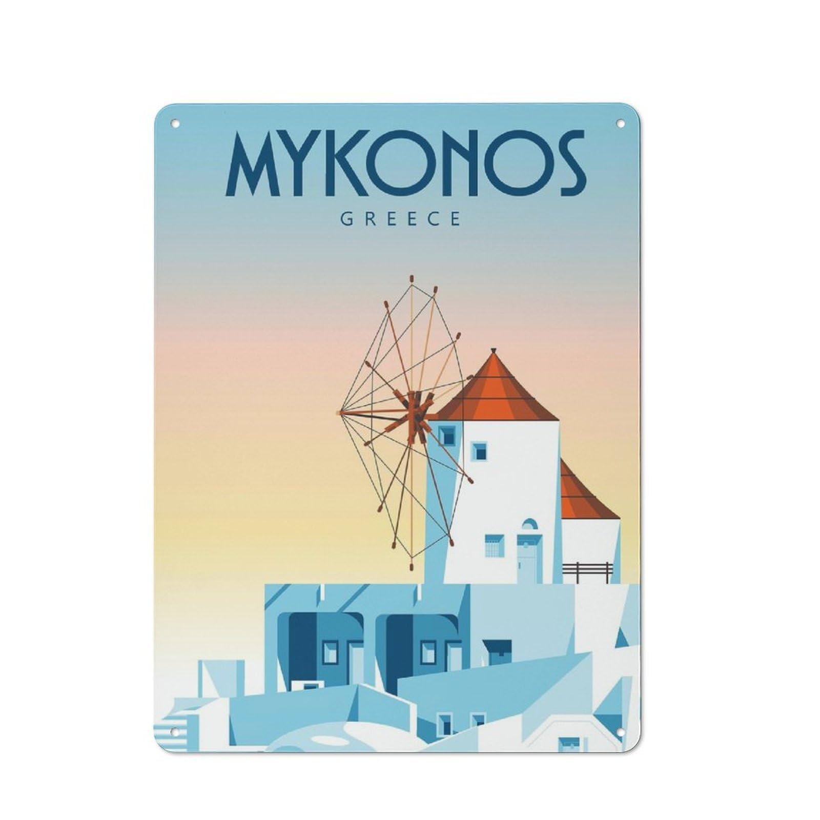 Junmoney Style-12 Metal Wall Sign 40X30cm Featuring Mykonos For Hallway Wall, For Hallway Decor Lovers, For Retro Home Interiors