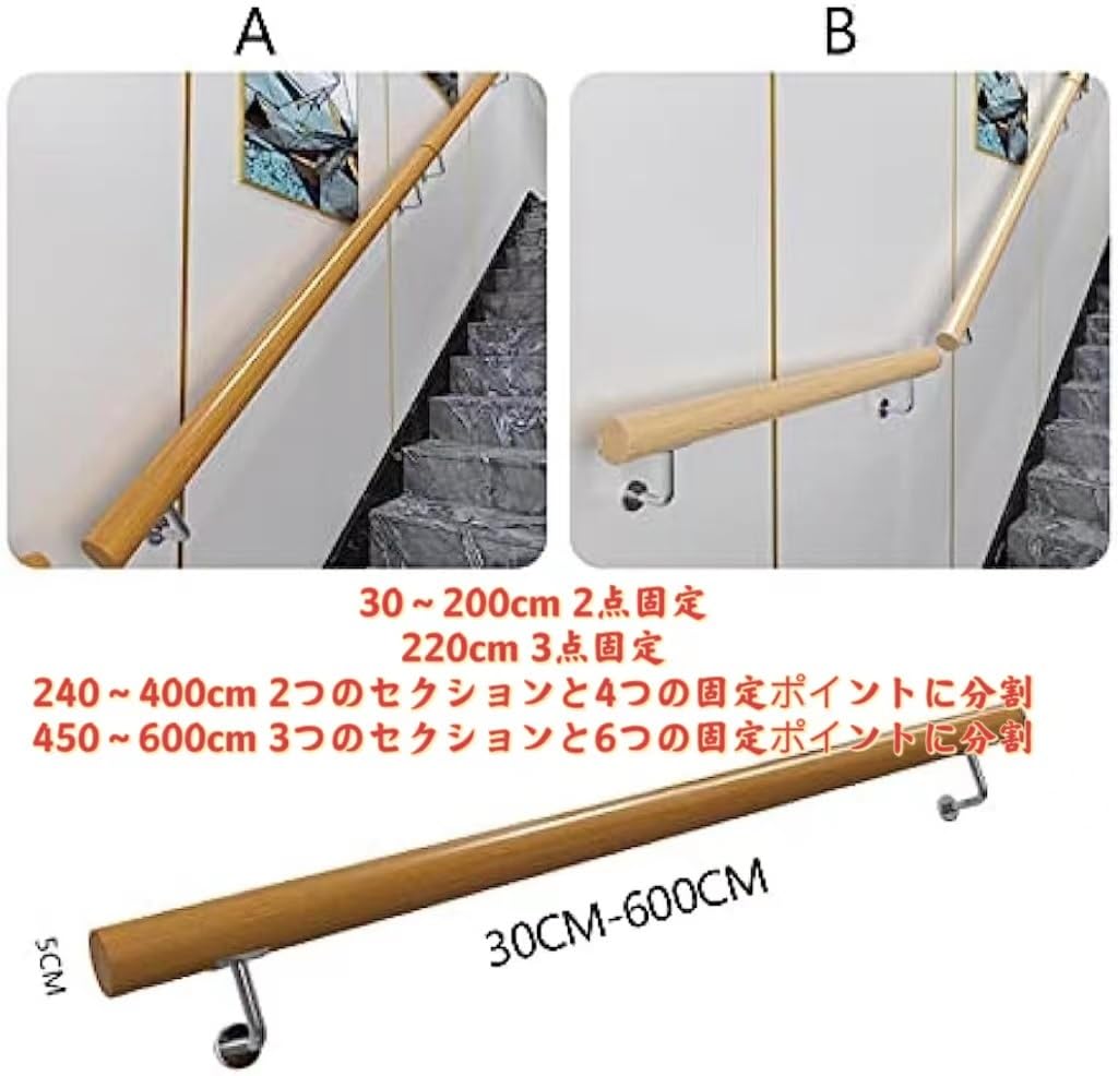 Amazon.co.jp: DIY 無垢材の手摺り 木製の階段の手すり 玄関用手すり