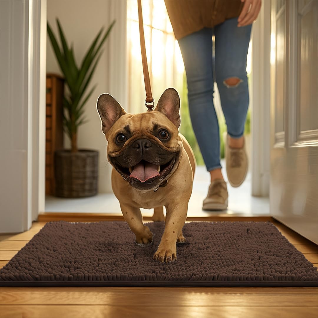 MudGuard Mat™ Dog Door Mat for Muddy Paws, Super Absorbent Microfiber, Non-Slip Indoor Mat, Quick Dry Chenille Mud Mat for Dogs & Entryway, Washable, Choco 36" x 60"