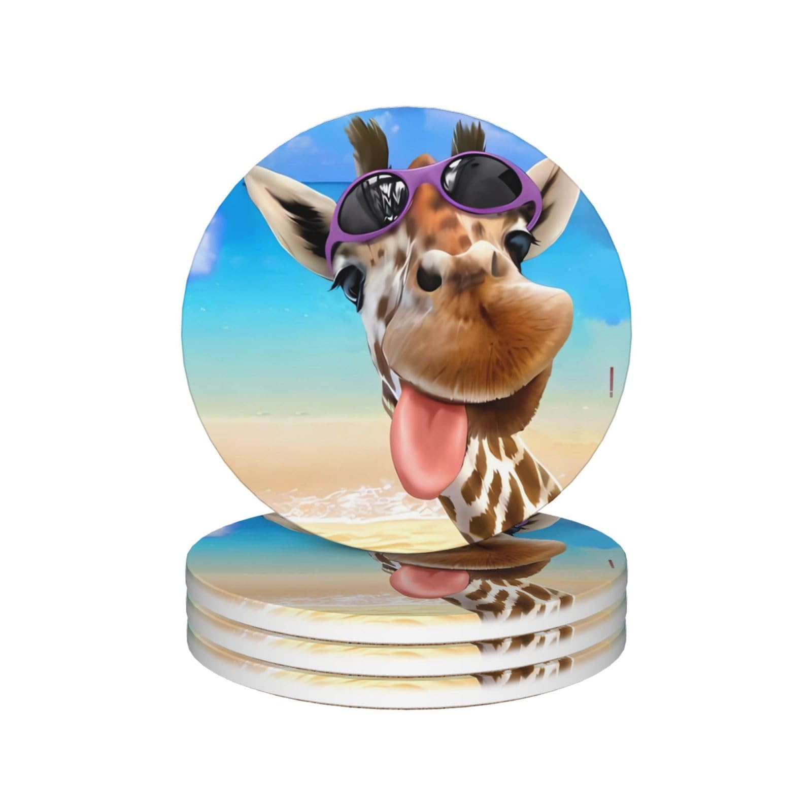Dessous de verre absorbants girafe lot de 4 céramique antidérapante