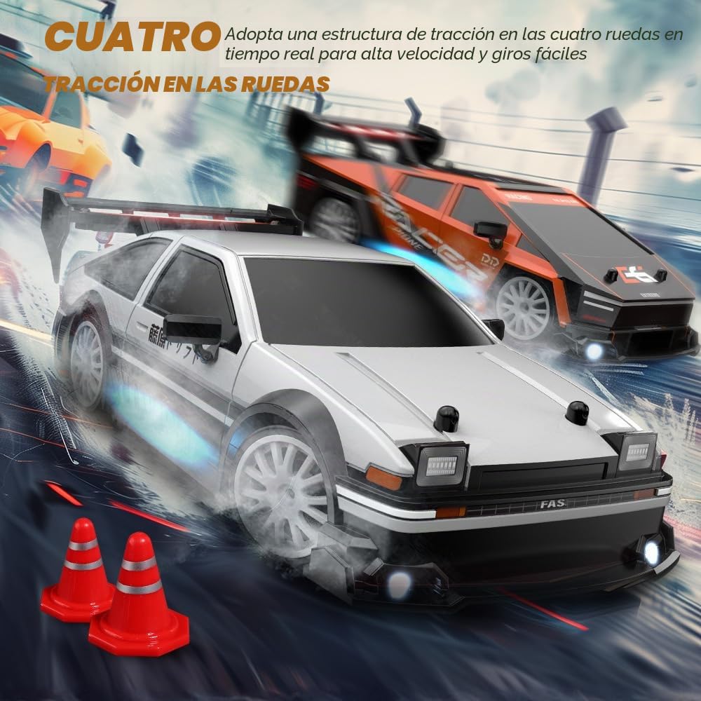 Coche teledirigido 1:24, 2,4 GHz RC Drift Car 30 km/h, coche de carreras teledirigido 4WD RC coche con diseño multiluz, coche de deriva adecuado para todos los terrenos
