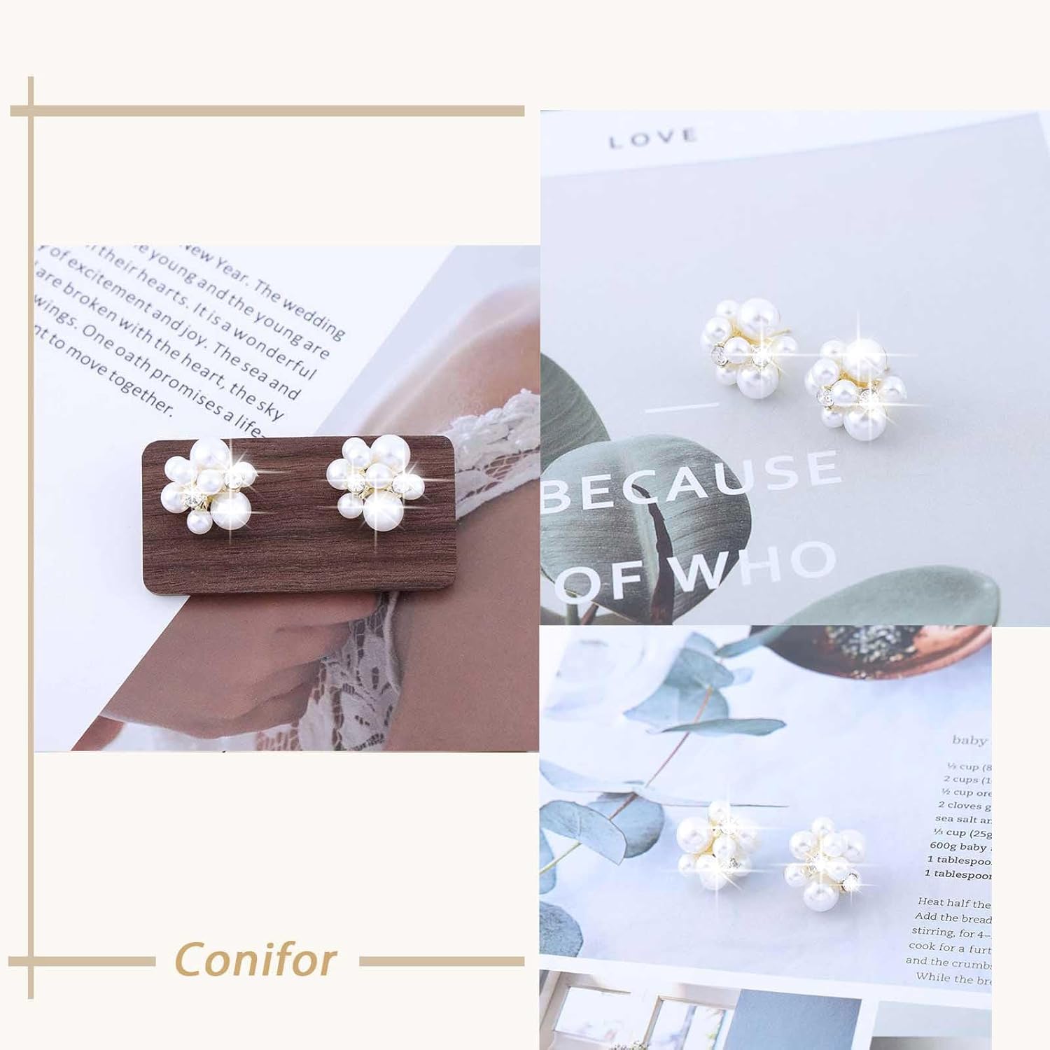 Boho Cluster Pearl Stud Earrings Gold Crystal Pearl Earrings Beaded Pearls Dangle Earring Pearls Wedding Cluster Earring Bridal Jewelry for Women - Image 5