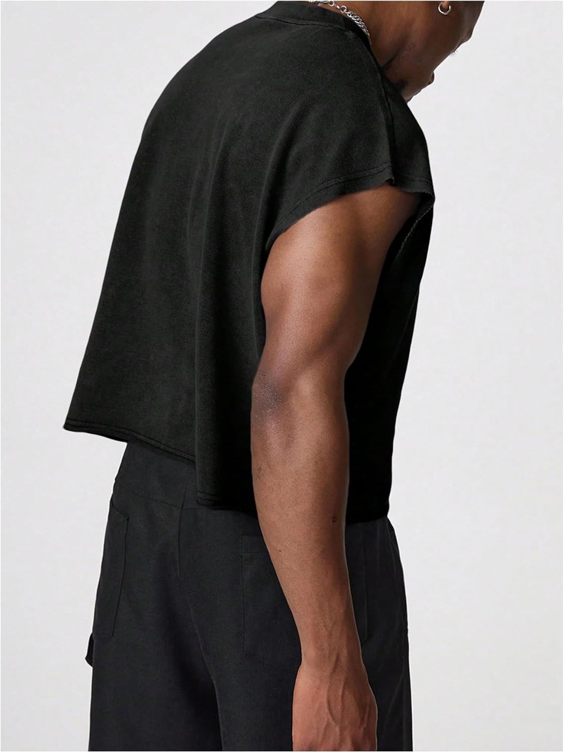 GORGLITTER Men's Dolman Sleeve Crop Vest Top Crewneck Loose Pullover Tank Tops Black X-Large - Image 2