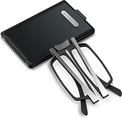 Missfive Anteojos de lectura plegables ultrafinos para hombres y mujeres con bolsillo + funda rígida plana portátil actualizada, diseño plegable y